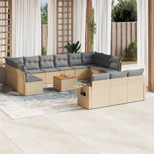 Non Communiqué Beige Salon De Jardin Modulable Vidaxl Polyethylene 14 Pieces