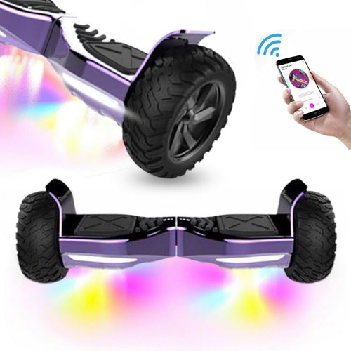 Overboard Hummer Tout Terrain de 8,5, 700W, LED et Bluetooth, Équilibrage Automatique, Violet Chromé