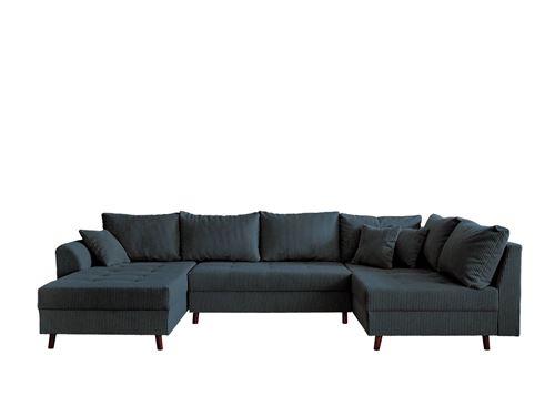 Bestmobilier Bleu Rune - Canapé Panoramique D'angle Droit - 7 Places - En Velours Côtelé - Nuit - Image 3