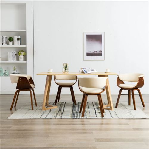 vidaXL Chaises de salle à manger 4 pcs Crème Bois courbé et similicuir