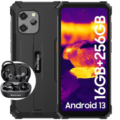 Smartphone Incassable 4G Blackview BV8900 Vision Nocturne Infrarouge 6.58 8380mAh 8Go+128Go NFC Noir avec Blackview Airbuds 60