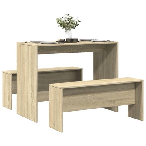 Set Tavolo Da Pranzo E Panche 3 Pz Rovere Sonoma In Truciolato - Vidaxl
