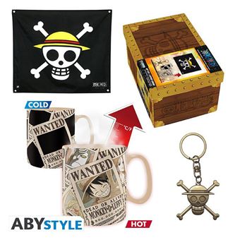 One Piece Coffret cadeau premium Drapeau + Porte-clés 3D + Mug 460 mls