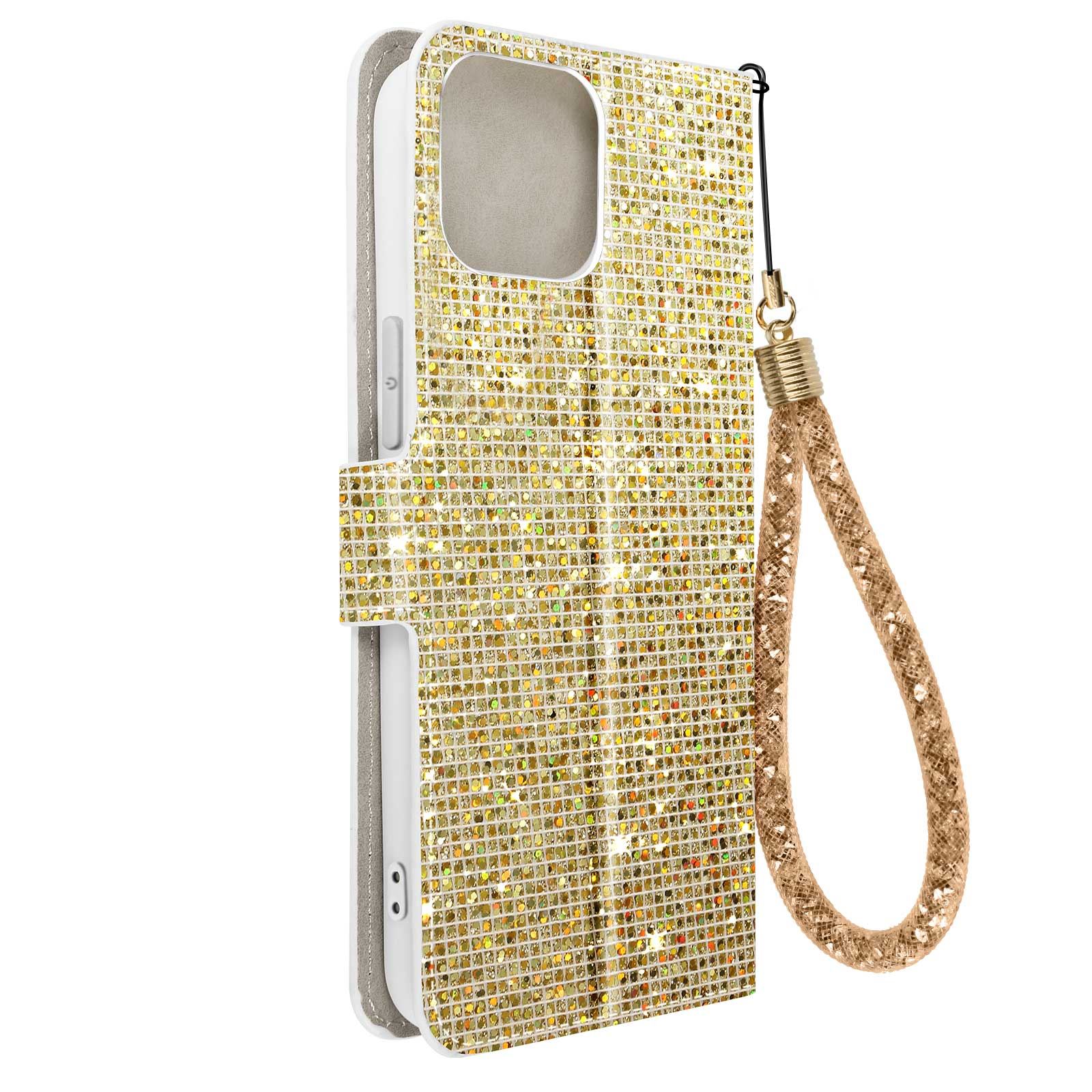 Étui Portefeuille IPhone 15 Pailleté Disco - Support Vidéo, Couleur Argent, Marque Avizar
