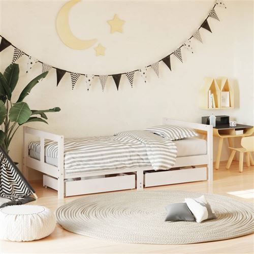 vidaXL Cadre de lit pour enfant tiroirs blanc 80x160cm bois pin massif