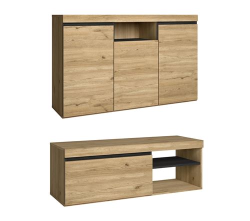 Set Naturale buffet-meuble tv 120cm chêne noir