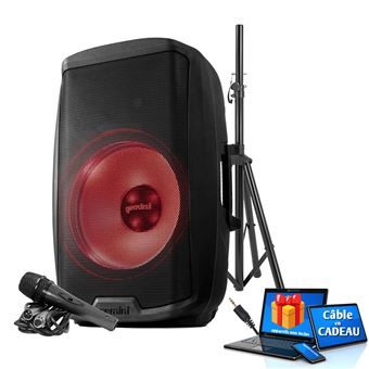 Gemini AS-2115BT-LT-PK, Enceinte sono Boomer 15", à LED - 2000W, USB SD Bluetooth TWS FM, pied, Câble PC ORDI Smartphone cadeau - 1