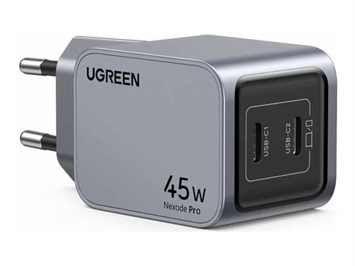 Ugreen Nexode Pro series X707 - Netspanningsadapter - GaN - 45 Watt - 2 uitgangsaansluitingen (2x USB-C) - grijs