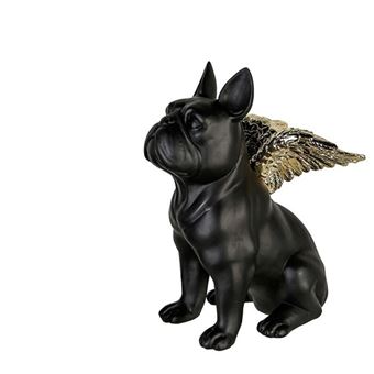 en résine noire Statue de chien Bouledogue Français avec ailes Hauteur 16 cm 