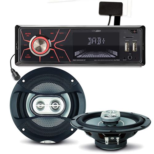 Pack sono voiture Autoradio RMD060DAB-BT 4X75W + 2 haut parleurs 16,5m 120W