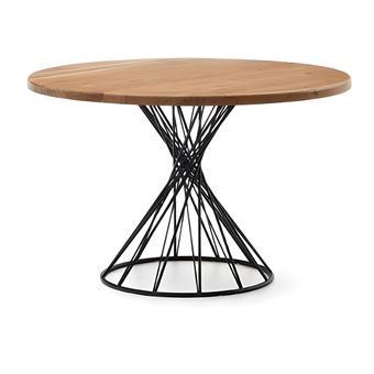 Table Ronde Vintage Akron 120 Cm – Bois Noir, Pied Central, Style Scandinave – Beliani