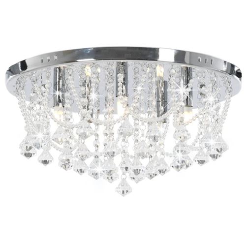 vidaXL Plafonnier avec perles de cristal Argenté Rond 4 ampoules G9