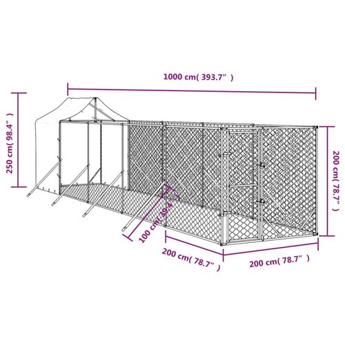 vidaXL Chenil d'extérieur pour chiens avec toit argenté 2x10x2,5 m acier  galvanisé