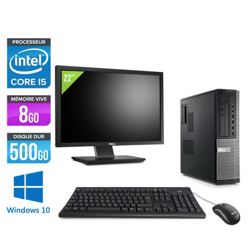 Pc Dell Optiplex 790 Desktop + Ecran 22'' - Noir - Intel Core i5-2400 / 3,10 GHz - RAM 8Go - HDD 500 Go - DVD - Gigabit Ethernet - Windows 10 Professi