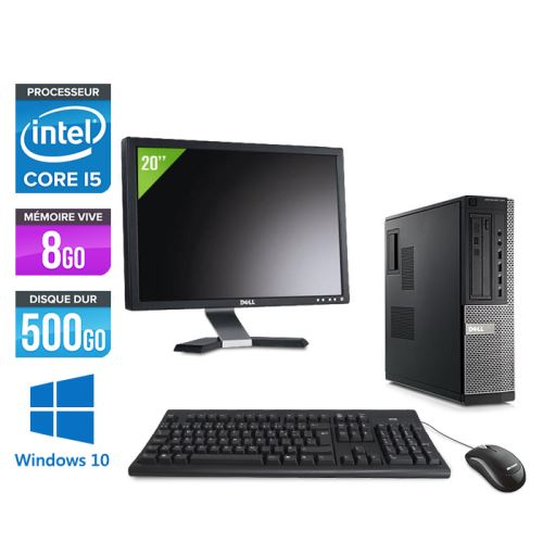 Pc Dell Optiplex 790 Desktop + Ecran 20'' - Noir - Intel Core i5-2400 / 3,10 GHz - RAM 8Go - HDD 500 Go - DVD - Gigabit Ethernet - Windows 10 Professi