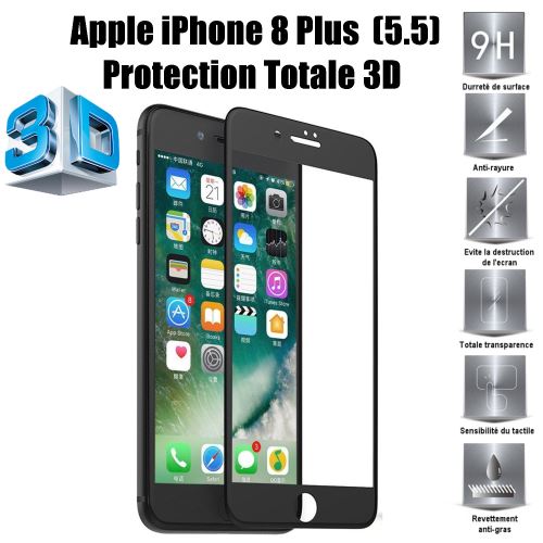 Apple iPhone 8 Plus Vitre protection d'ecran en verre trempé incassable protection integrale Full 3D Tempered Glass - Advansia