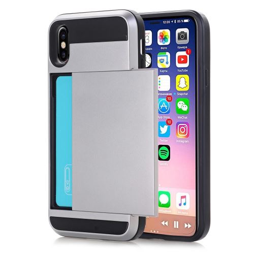 Coque en TPU portecarte coulissante hybride argent pour votre Apple iPhone 8
