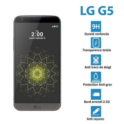 BPFY - Vitre de protection TRANSPARENTE Pour LG G5 - Film en Verre trempe 9H - recouvre la surface plate - Anti-choc Anti-rayure