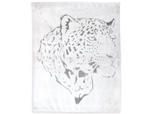 Plaid extra doux 130x150 cm LEOPARD blanc et gris