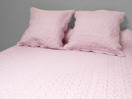 Couvre-lit Boutis uni rose 240x260 cm avec 2 taies d'oreiller