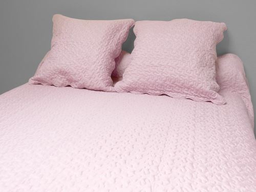 Couvre-lit Boutis uni rose 220x240 cm avec 2 taies d'oreiller