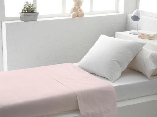 Drap plat 180x290 cm en coton 57 Fils SOLEIL D'OCRE rose