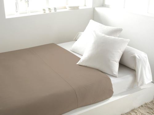 Drap plat 260x300 cm en coton 57 Fils SOLEIL D'OCRE taupe