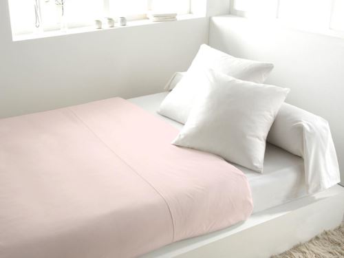 Drap plat 260x300 cm en coton 57 Fils SOLEIL D'OCRE rose