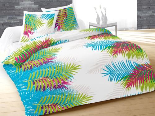 Parure housse de couette en coton 57 Fils/cm2 260X240 cm TROPICAL blanc par Soleil d'ocre