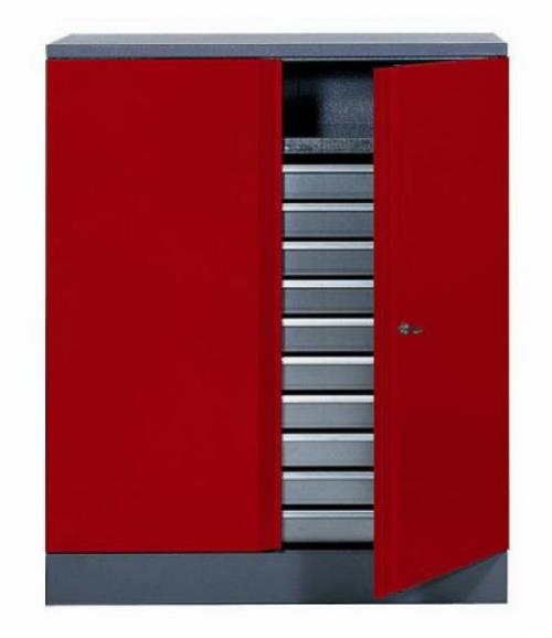 Kupper Armoire 2 Portes 1 Etagere Et 10 Tiroirs Rouge