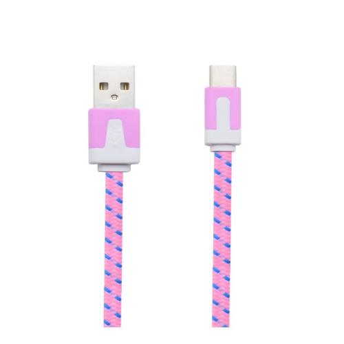 Cable Noodle Type C Pour HTC 10 Chargeur Android USB 1,5m Connecteur Tresse (ROSE PALE)