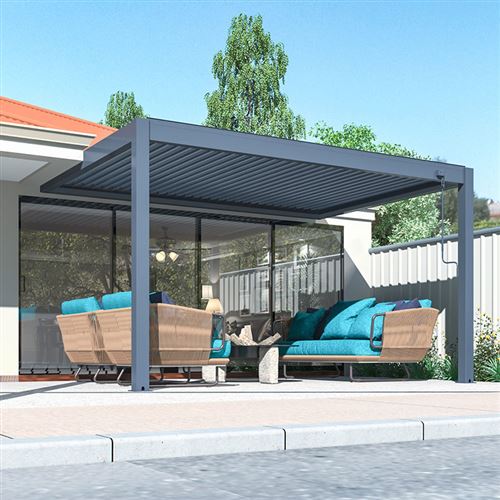 Pratt & Söhne Auvent de terrasse en aluminium 400x281x240cm - Pavillon avec toiture de lamelles - Pergola Véranda - Anthracite