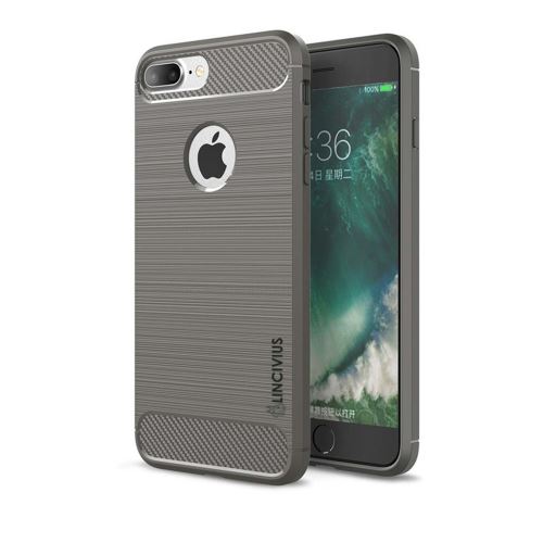 Coque Apple Iphone 8 Plus, Lincivius® [TPU BRUSHED CARBON] Etui Hybride Bumper Silicone Gris, Protection Antichoc