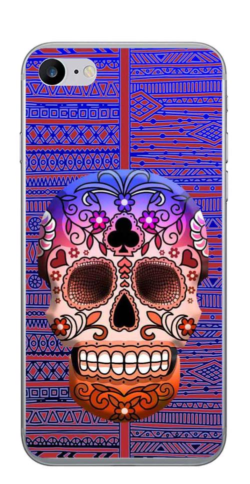 Coque TPU gel souple Apple iphone 7 design Tete de mort bleu & marron