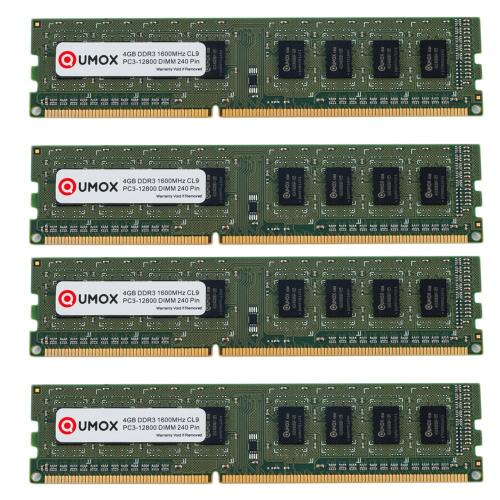 Mémoire 16Go (4x 4Go) DDR3 1600 PC3-12800 PC-12800 1600MHz - 240 broches -QUMOX DIMM mémoire RAM XMP CL9