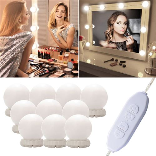 Ampoule De Maquillage Miroir Salle De Bain 10 Ampoules Led 3 Modes Hollywood Dimmable Guirlande Lumineuse Kit Pour Coiffeuse Achat Prix Fnac