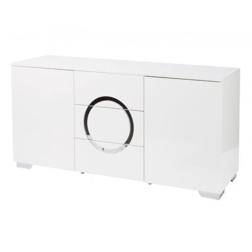 Buffet 2 portes 3 tiroirs en bois laqué blanc et pieds chromés ALEXANDRE