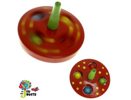 Toupie Billes Rouge Jouet En Bois Diamètre 5 Cm Pour Enfant 3 Ans +