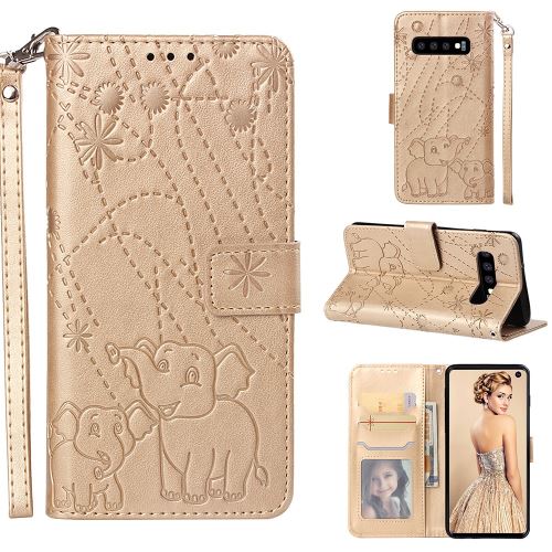 Etui en PU motif éléphant or pour votre Samsung Galaxy S10