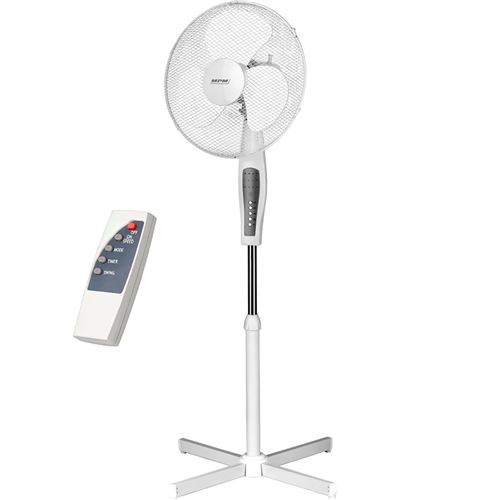 MPM MWP-19 Ventilateur à pied pivotant, 42 cm, réglable en hauteur, minuterie de 7,5 heures 50W Blanco