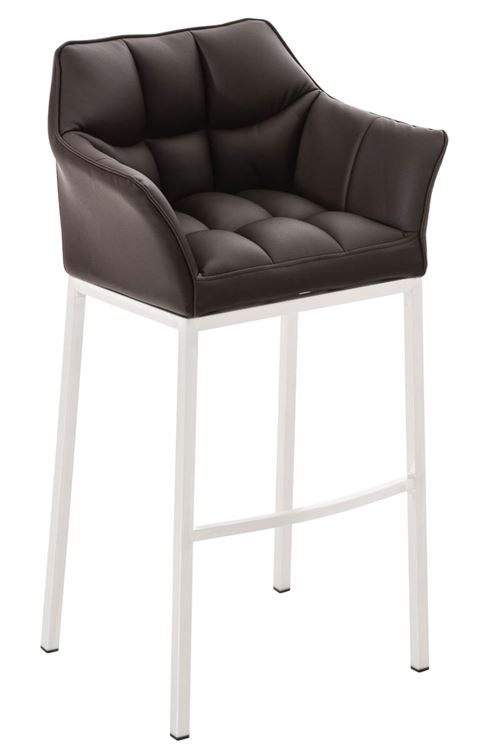 Tabouret de bar Damaso en Similicuir - 4 pieds Blanc - Siège Marron