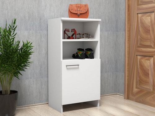 HOMEMANIA Meuble à Chaussures Ren Compacte - avec Portes, Étagères - pour Entrée - Blanc en Bois, 45 x 31,8 x 91,8 cm