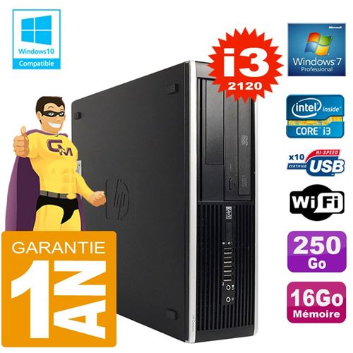 Pc hp compaq 8300 sff core i3-2120 ram 16go disque 250 go graveur dvd wifi w7