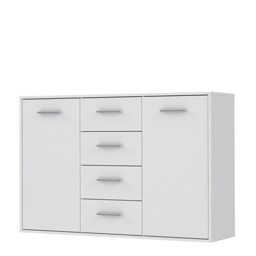 Pilvi Buffet Bas 2 Portes 4 Tiroirs - Blanc Mat - L 122,6 X P 34,2 H 88,1 Cm