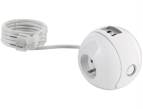 Multiprise Multim&eacute;dia WATTBALL 2P 16A + 1P 6A + USB 2.1A - Blanche