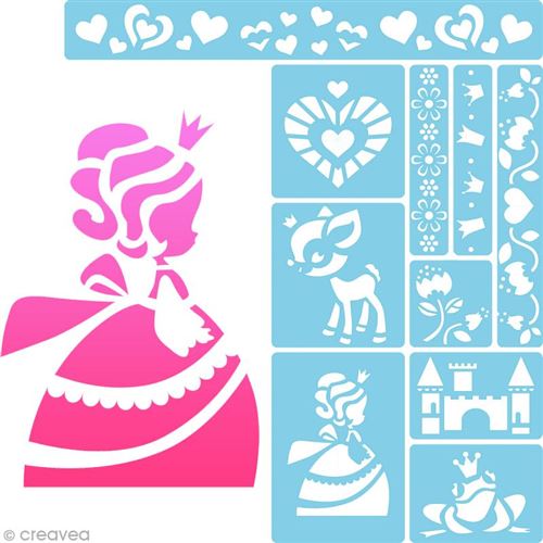 Avenue Mandarine - 42830O - Décoration - Planche de Pochoirs Mini Stencils Thème Princesse