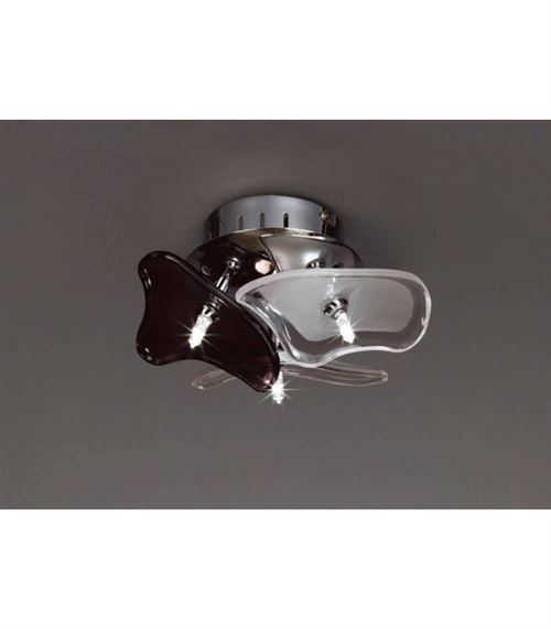 Plafonnier/Applique Otto 3 Ampoules G4 rond, chrome poli/verre dépoli/verre noir