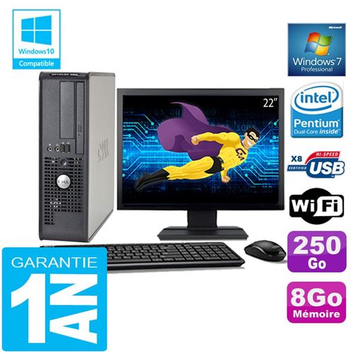 PC Dell 380 Sff Intel E5700 Ram 8Go Disque 250 Go WiFi W7 Ecran 22'