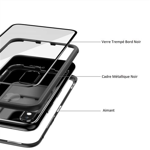 coque 360 intégral iPhone XR transparent magnétique  contour noir 