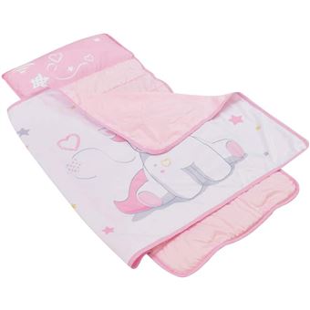 Tapis de sieste rose et blanc motif licorne facile à transporter